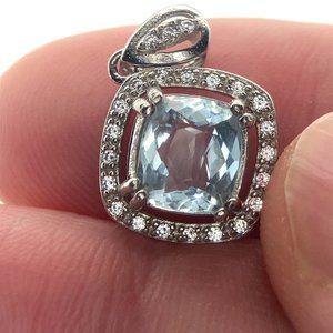 Aquamarine 1.55ct White Gold Finish Solid 925 Sterling Silver Pendant